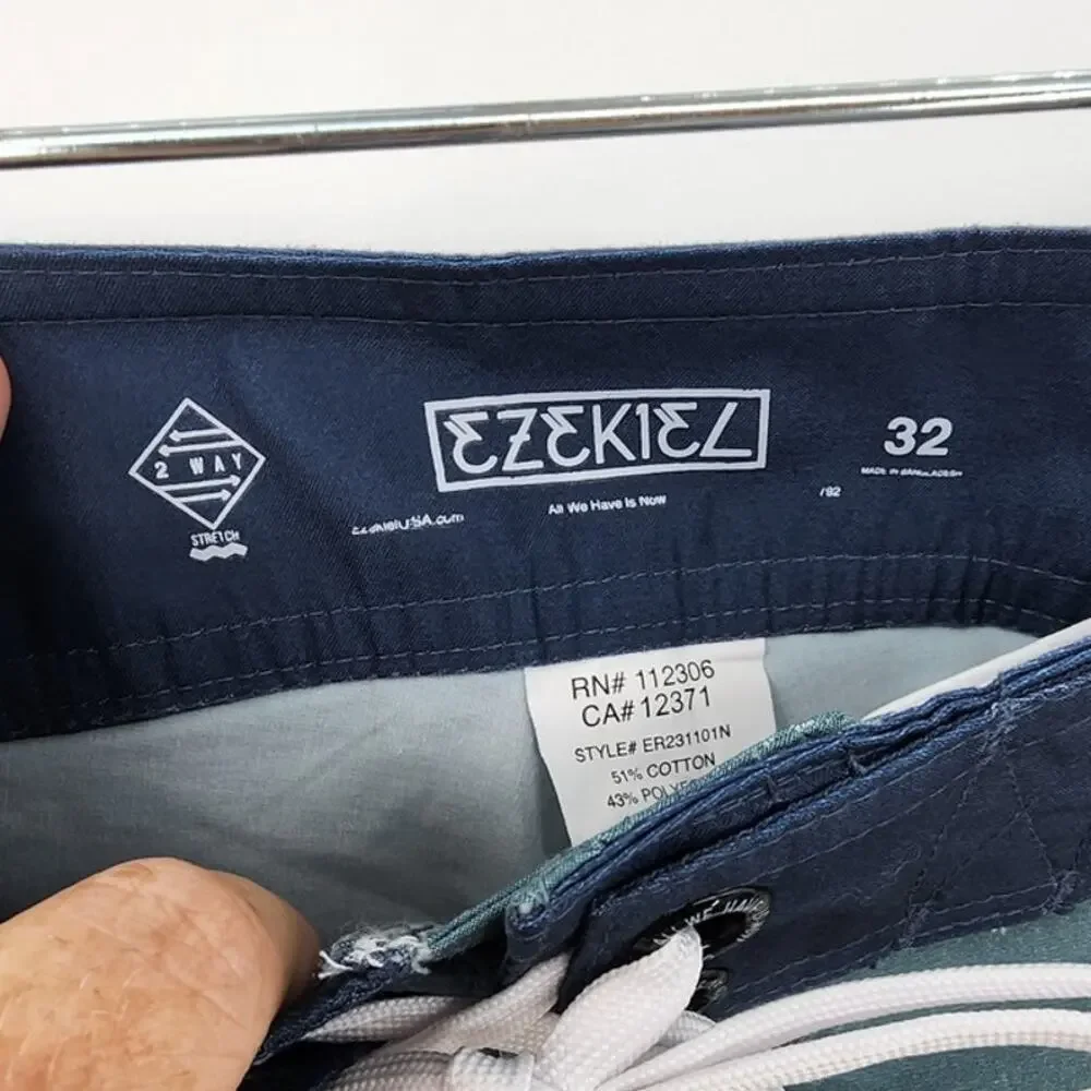 New NWT Men's Ezekiel Wetlands Board Shorts Jade Swim Trunks Unlined Size 32‎